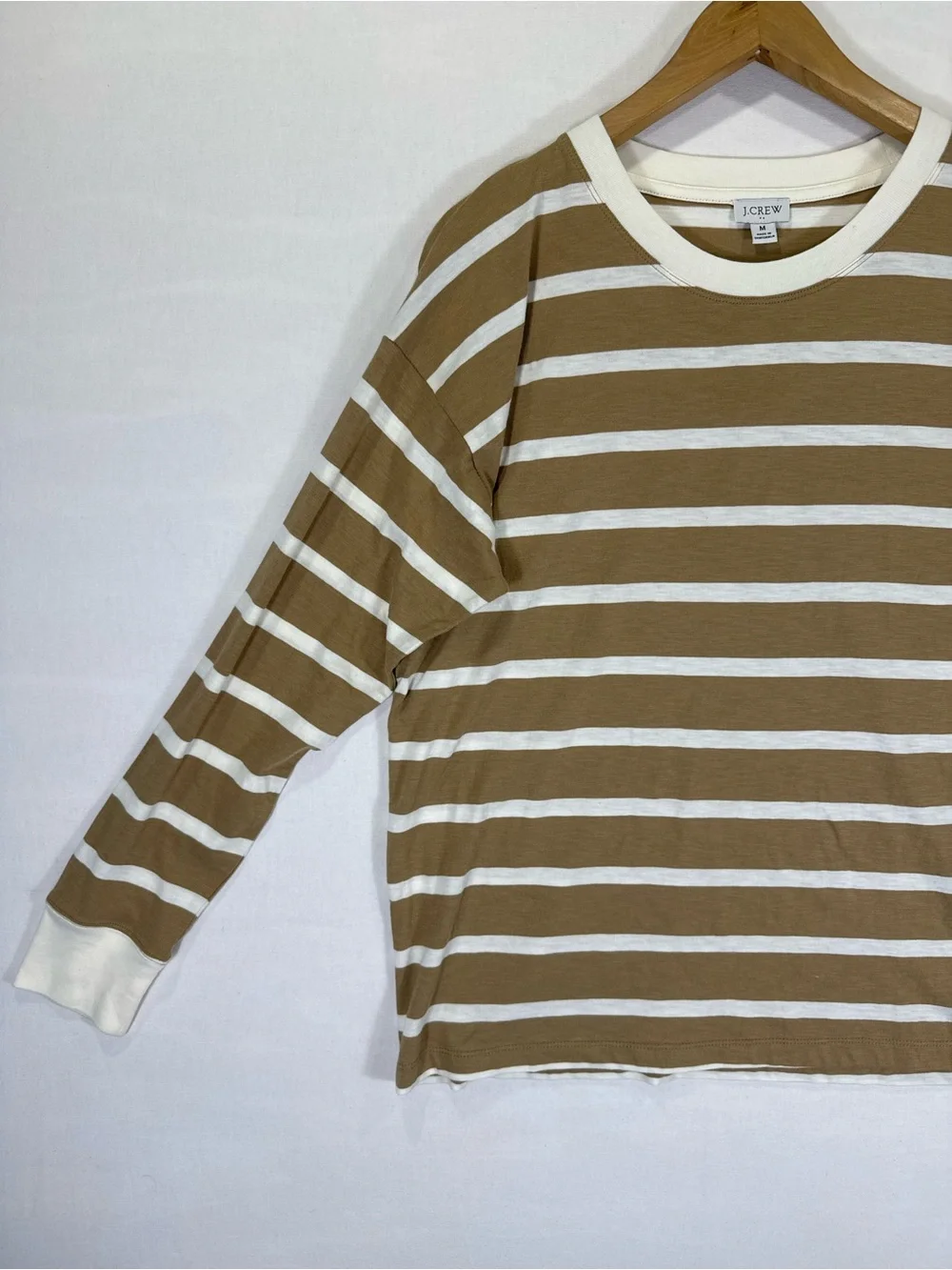 J. Crew Men's Striped Long Sleeve Tee in Cream and Brown